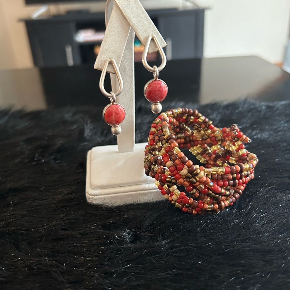 Sterling Orange Stone Earrings & Bracelet